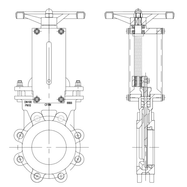 DN150 PN10 SS316 KNIFE GATE VALVE UNI-DIREC