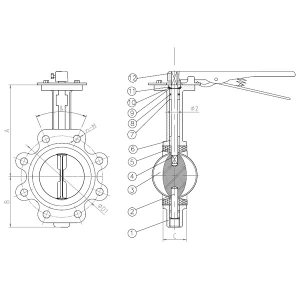 BUTTERFLY VALVE 2240 BS GGG40 DN150 LUG PN16
