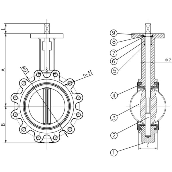LT BUTTERFLY VALVE GGG40 LUG DN250 PN10