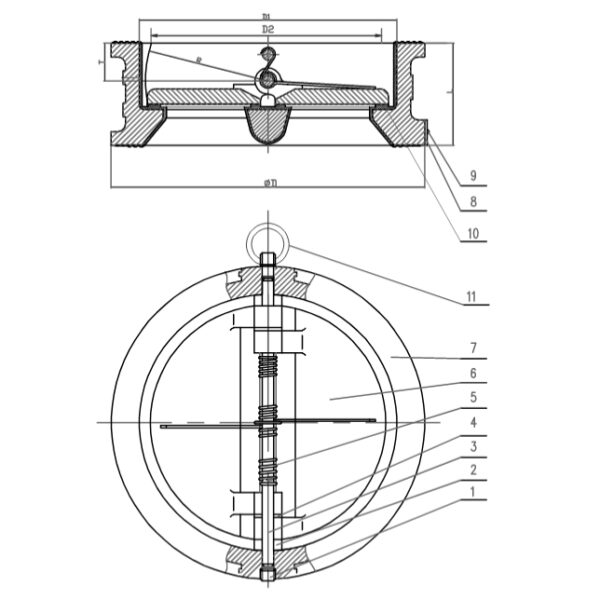 DN600 RUBBER COATED DUAL CHECK VALVE, DI BODY