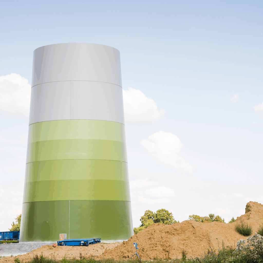 uferdig base på en vindmølle, ca. 1/4 del ferdig. I fin gradering fra mørkegrønn til hvit øverst.